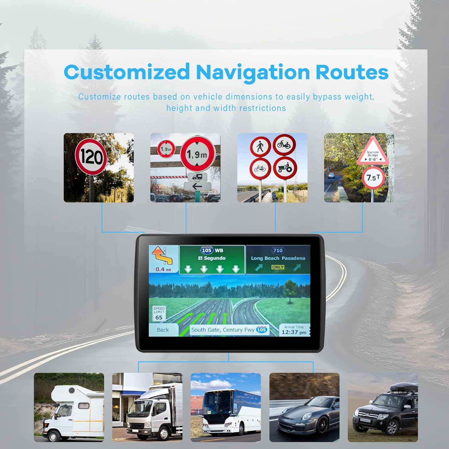 GPS Navigator for Car Truck RV, Latest 2025 Map 7 inch Touch Screen Car GPS, Support Voice Turn Direction Guidance/Speed and Red Light Warning/Custom Truck Routing (Black) - Image 2