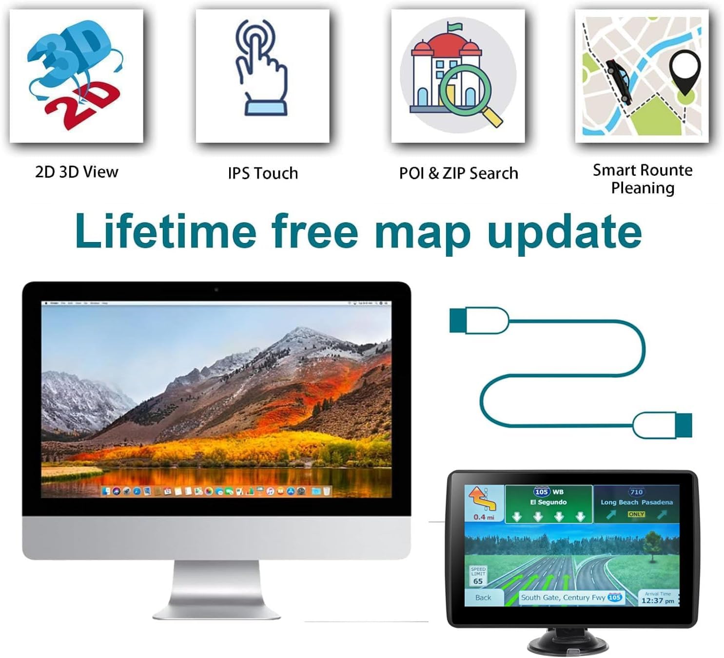 GPS Navigator for Car Truck RV, Latest 2025 Map 7 inch Touch Screen Car GPS, Support Voice Turn Direction Guidance/Speed and Red Light Warning/Custom Truck Routing (Black) - Image 5