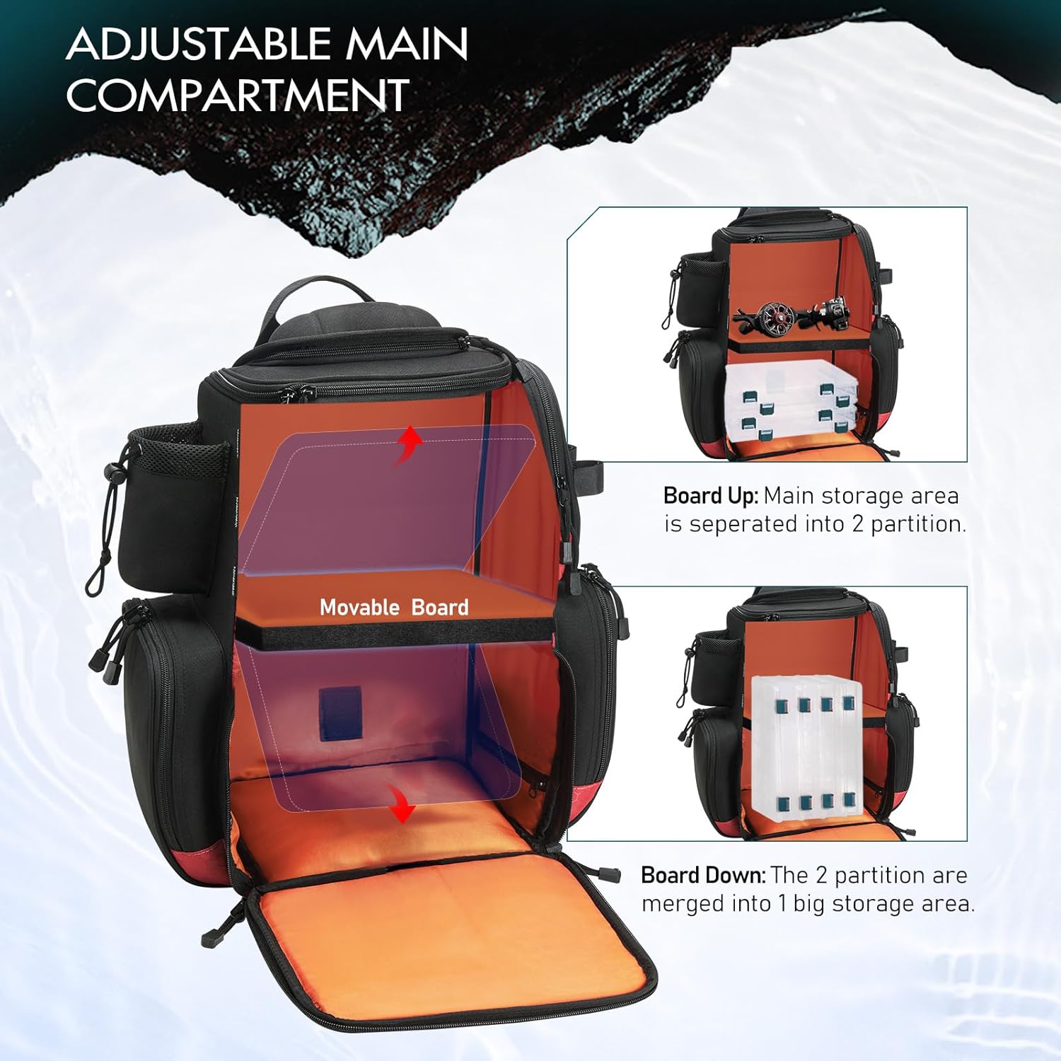 Piscifun Fishing Tackle Backpack with 4 Trays, Large Outdoor Storage Tackle Bag with Protective Rain Cover for Fishing Gear - Image 4