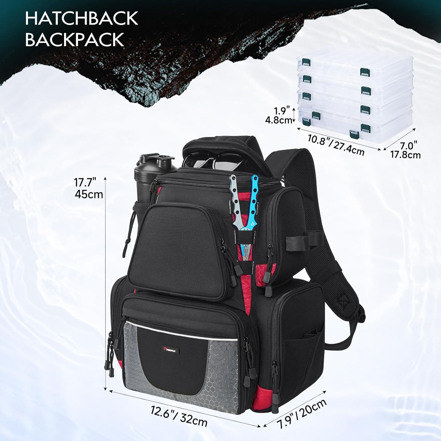 Piscifun Fishing Tackle Backpack with 4 Trays, Large Outdoor Storage Tackle Bag with Protective Rain Cover for Fishing Gear - Image 6