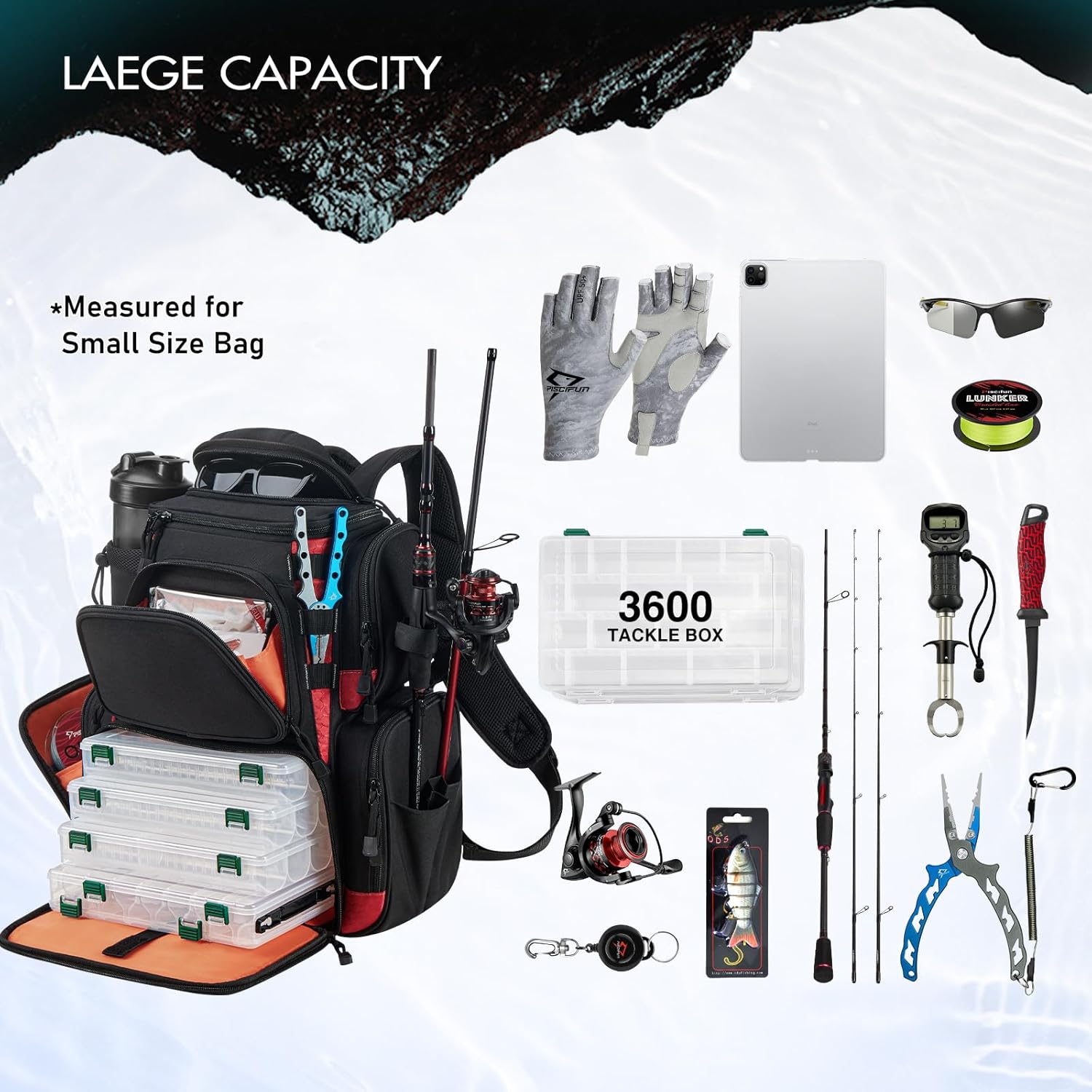 Piscifun Fishing Tackle Backpack with 4 Trays, Large Outdoor Storage Tackle Bag with Protective Rain Cover for Fishing Gear - Image 8